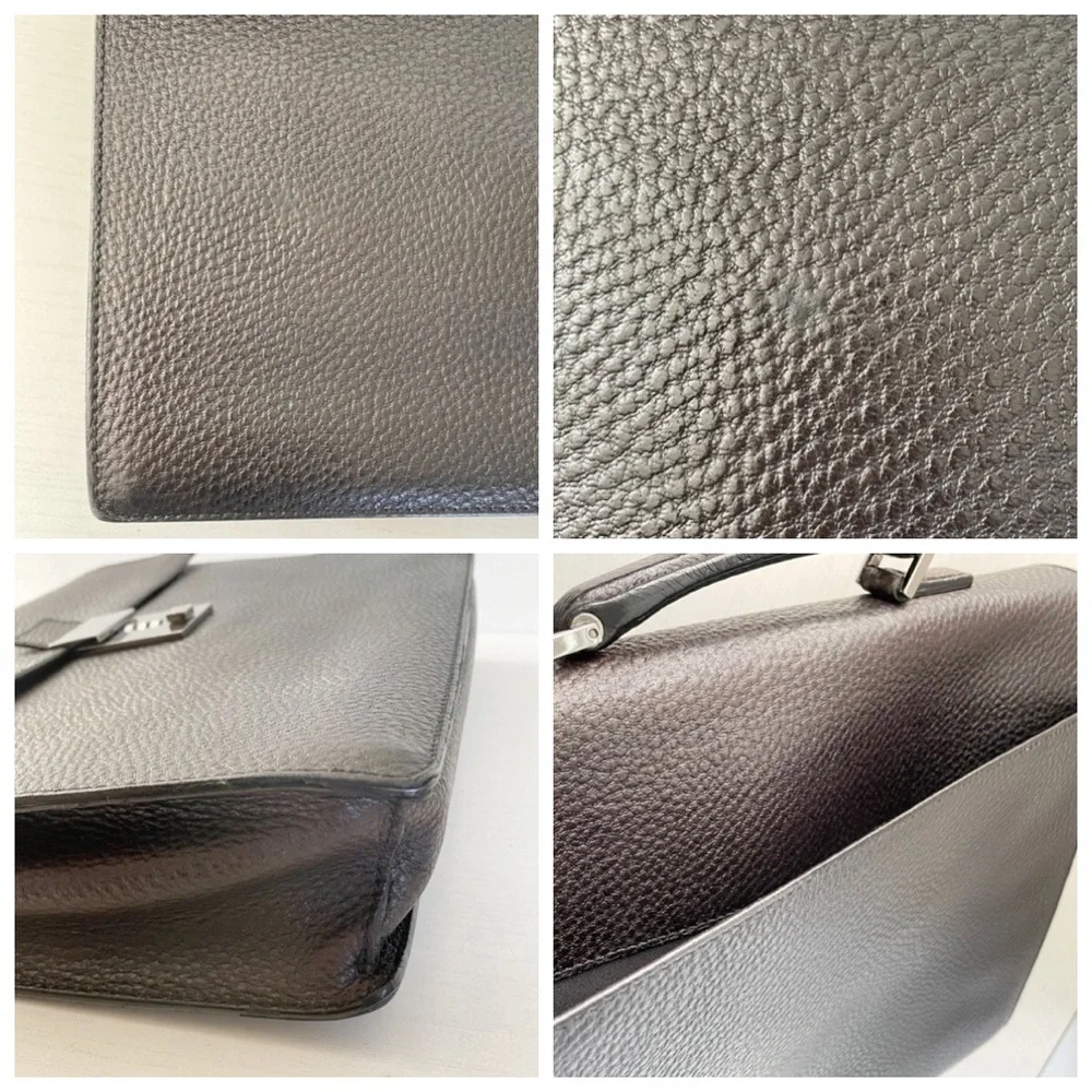 Gucci dark brown black pebbled leather unisex briefcase laptop bag
